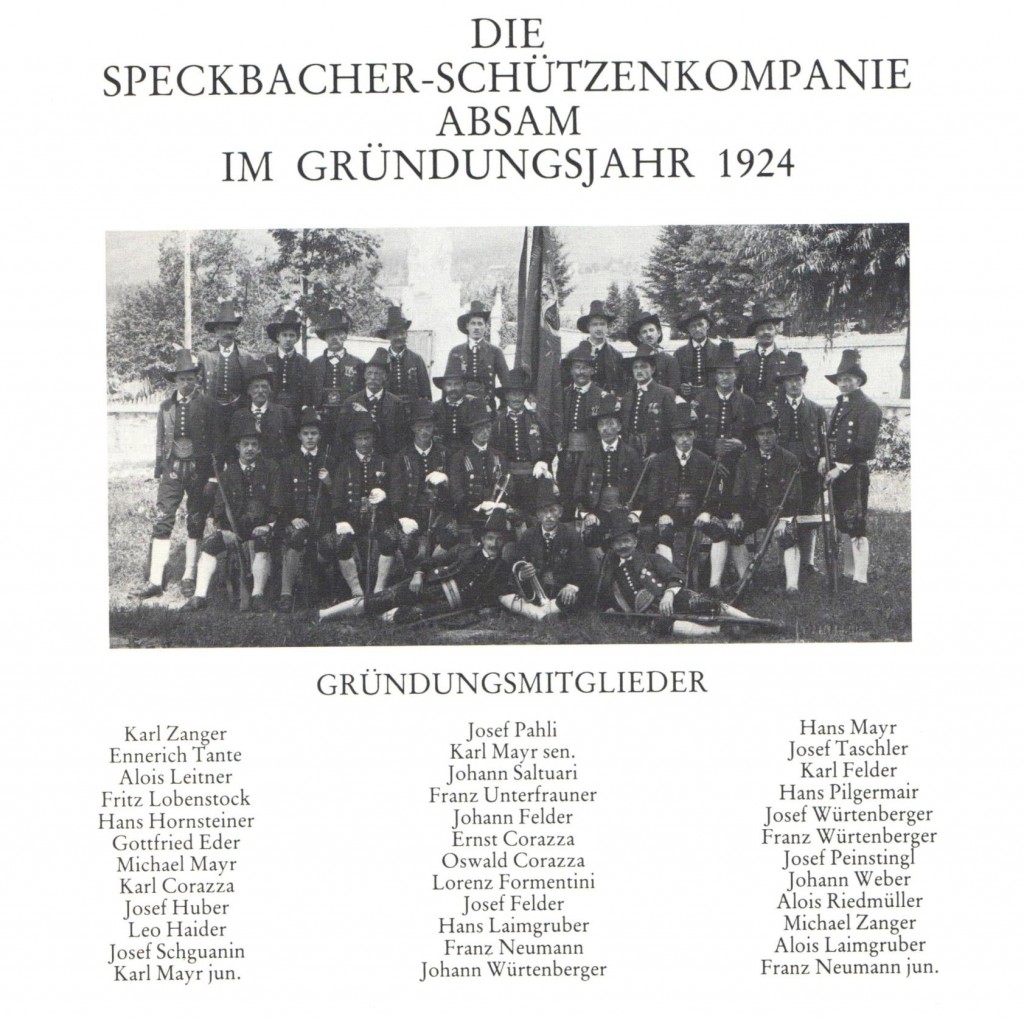Schützen der Speckbacher Schützenkompanie Absam im Gründungsjahr 1924